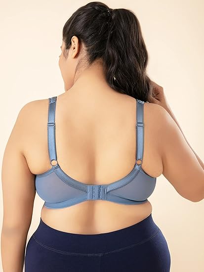 NYKD Everyday Cotton Minimiser Bra for Women Seamless, Non-Padded, Wireless, Full Coverage Support for Heavy Bust – NYB042, Light Blue, 40C